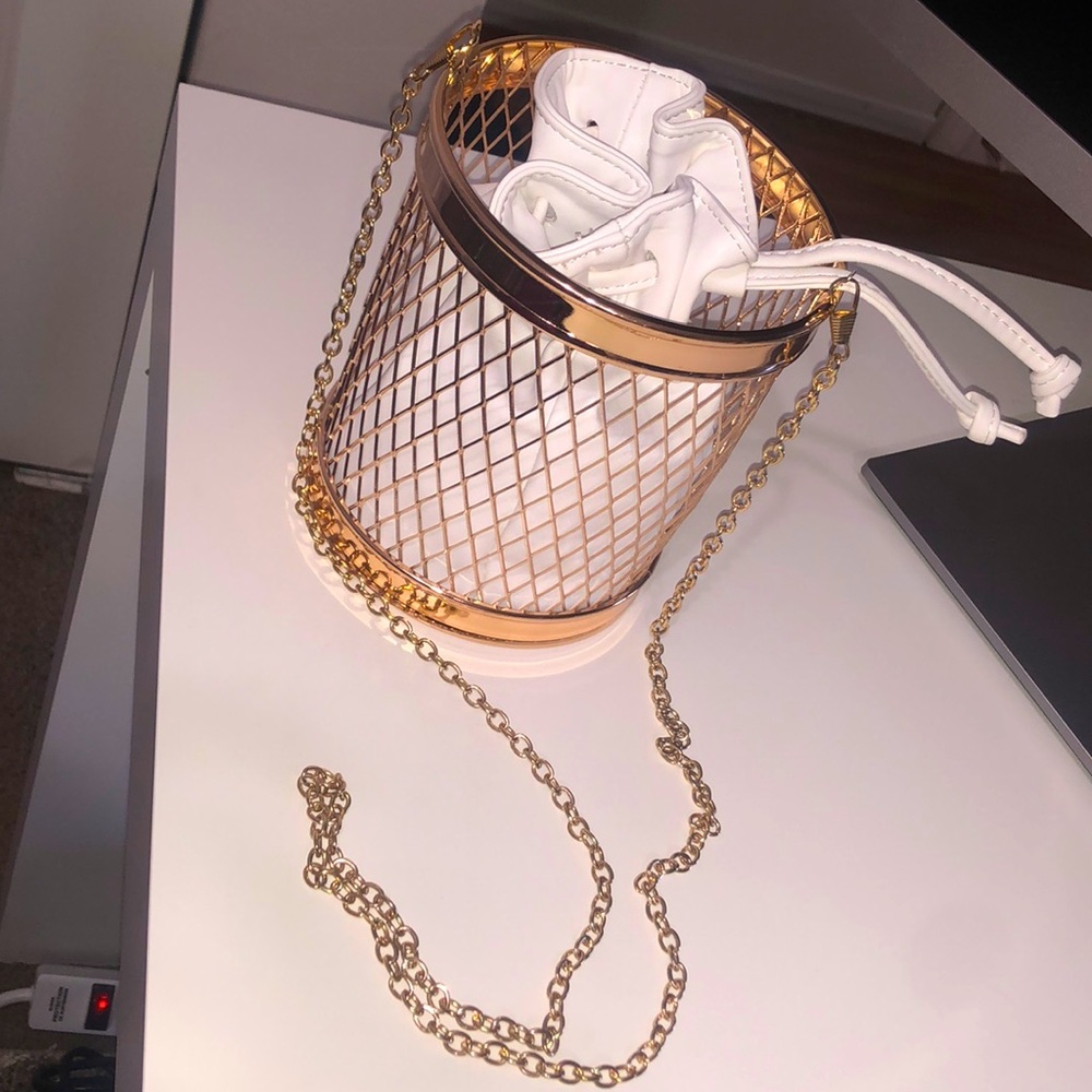 ASOS DESIGN Cage Basket Clutch Bag in Gold